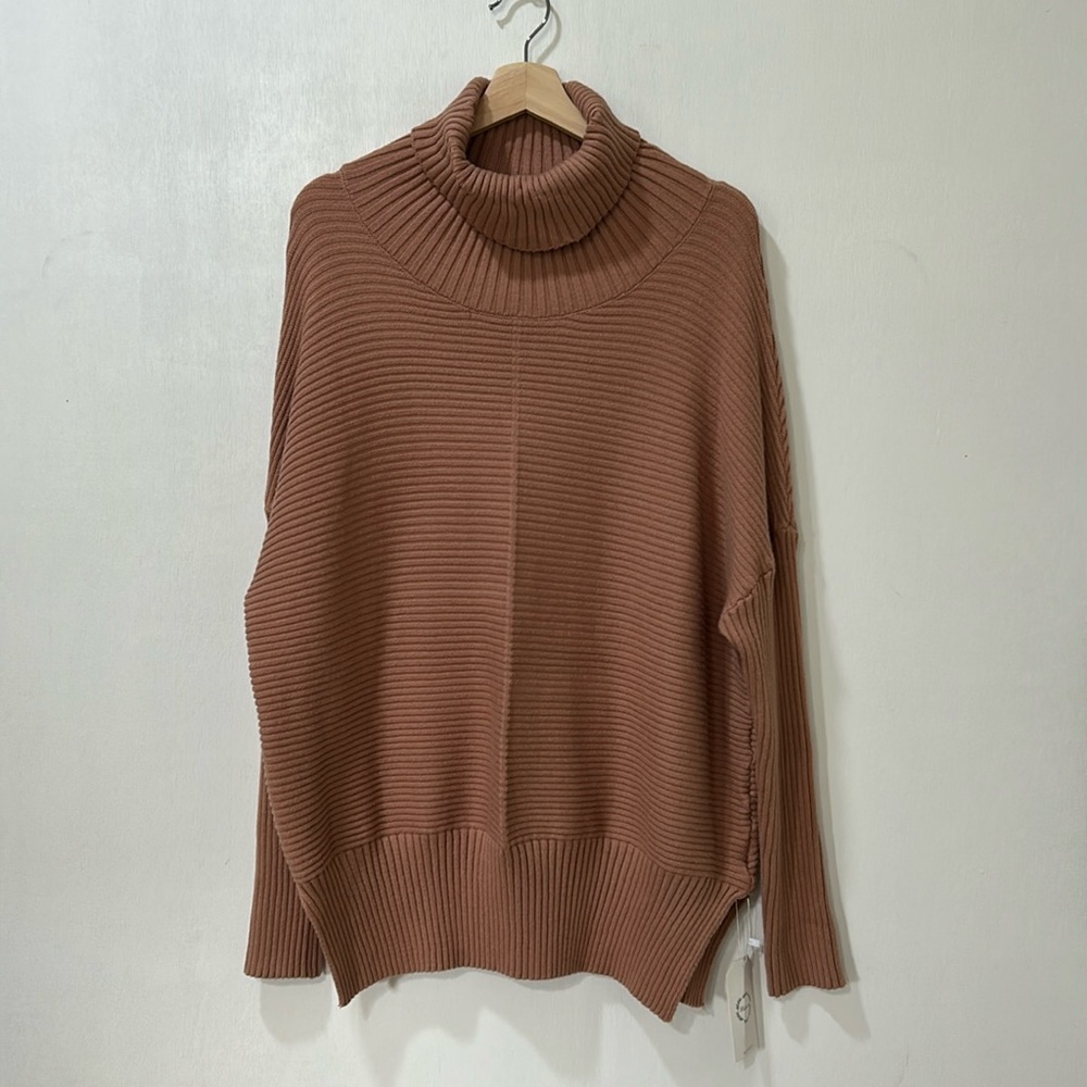 LILLISURY WOMENS RIBBED TURTLENECK SWEATER BROWN Sz MD NEW